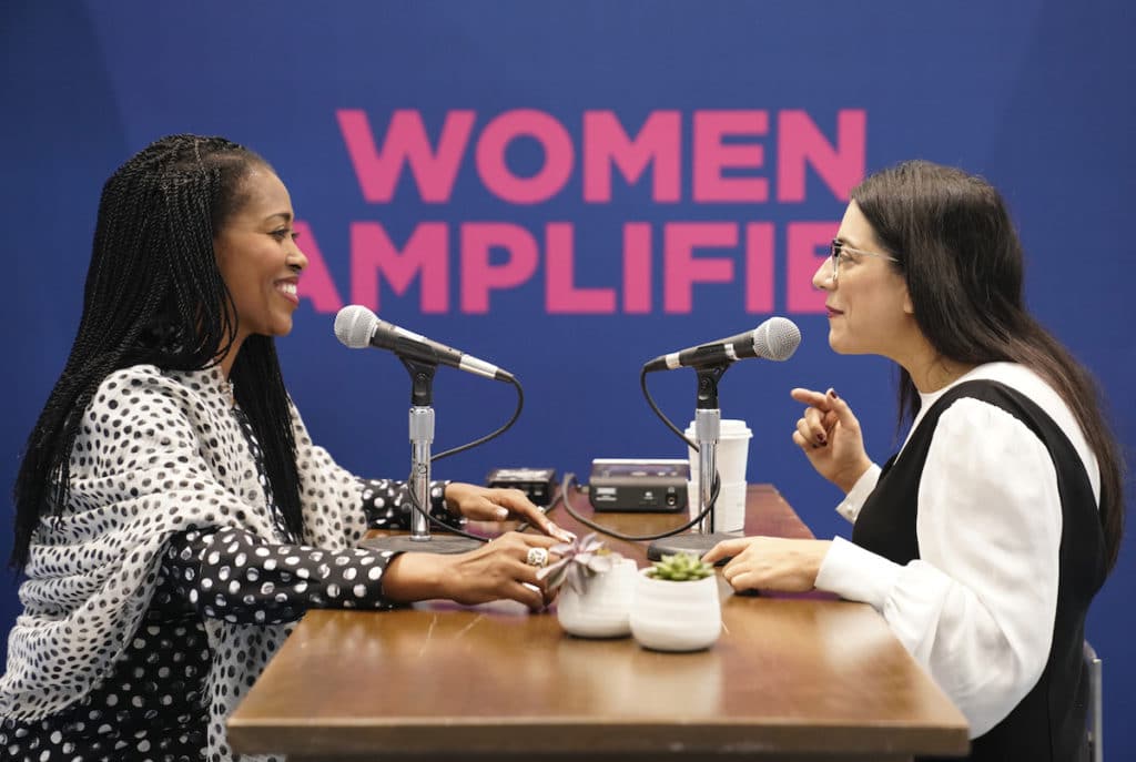 Laysha Ward interviewing Reshma Saujani for Women Amplified podcast
