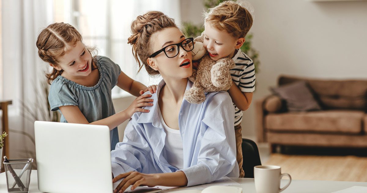 Mom distracted by small children while working from home